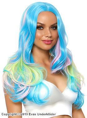 Long wig, waves, center part, multi-color